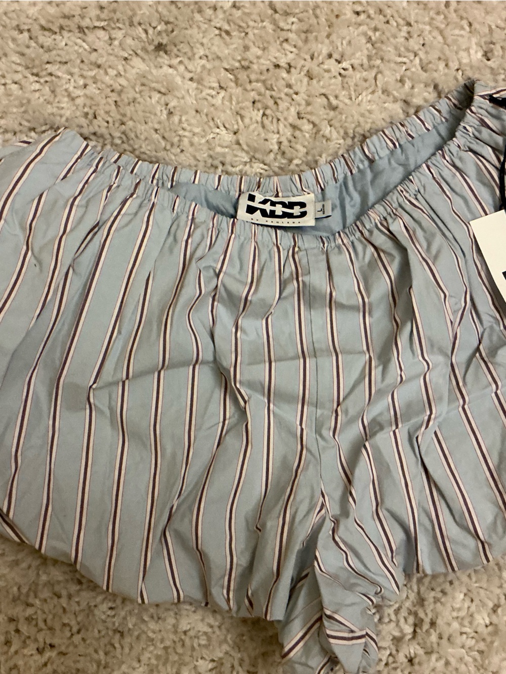 Striped Light Blue Women's Elastic-Waist Bermuda Shorts - Picture 2 of 3